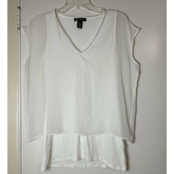 White House Black Market white chiffon overlah short sleeve blouse top size XS - Picture 1 of 5